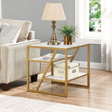 Square Shape Stylish Artistic Side Table with Golden Metal Finish - Decor Smart