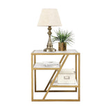 Square Shape Stylish Artistic Side Table with Golden Metal Finish - Decor Smart