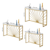 Sun Ray Pattern Designer White Marble Golden Console Table - Decor Smart