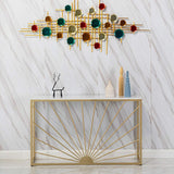 Sun Ray Pattern Designer White Marble Golden Console Table - Decor Smart