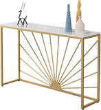 Sun Ray Pattern Designer White Marble Golden Console Table - Decor Smart