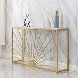 Sun Ray Pattern Designer White Marble Golden Console Table - Decor Smart