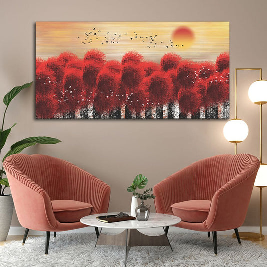 Sunset With Red Tree Premium Canvas Wall Painting - Decor Smart