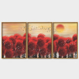 Sunset with Red Tree Premium Floating Canvas Wall Painting Set of Three - Decor Smart