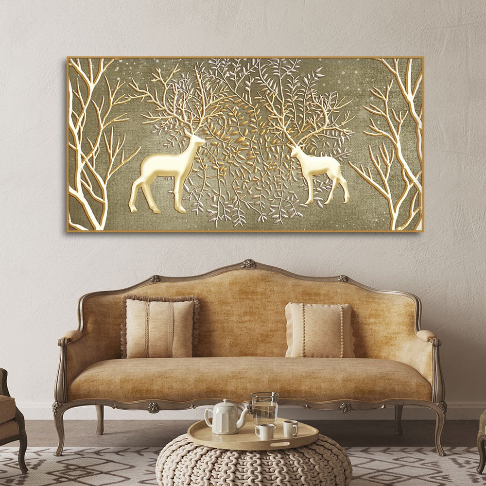 Swamp Deers in Forest Premium Canvas Wall Painting - Decor Smart