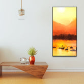Swans in Lake at Sunset Canvas Wall Painting - Decor Smart