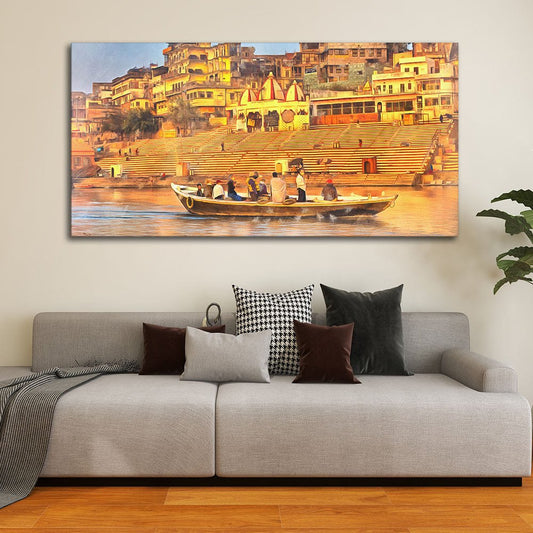 The Sacred Land Of Banaras Scenery Premium Canvas Wall Painting - Decor Smart