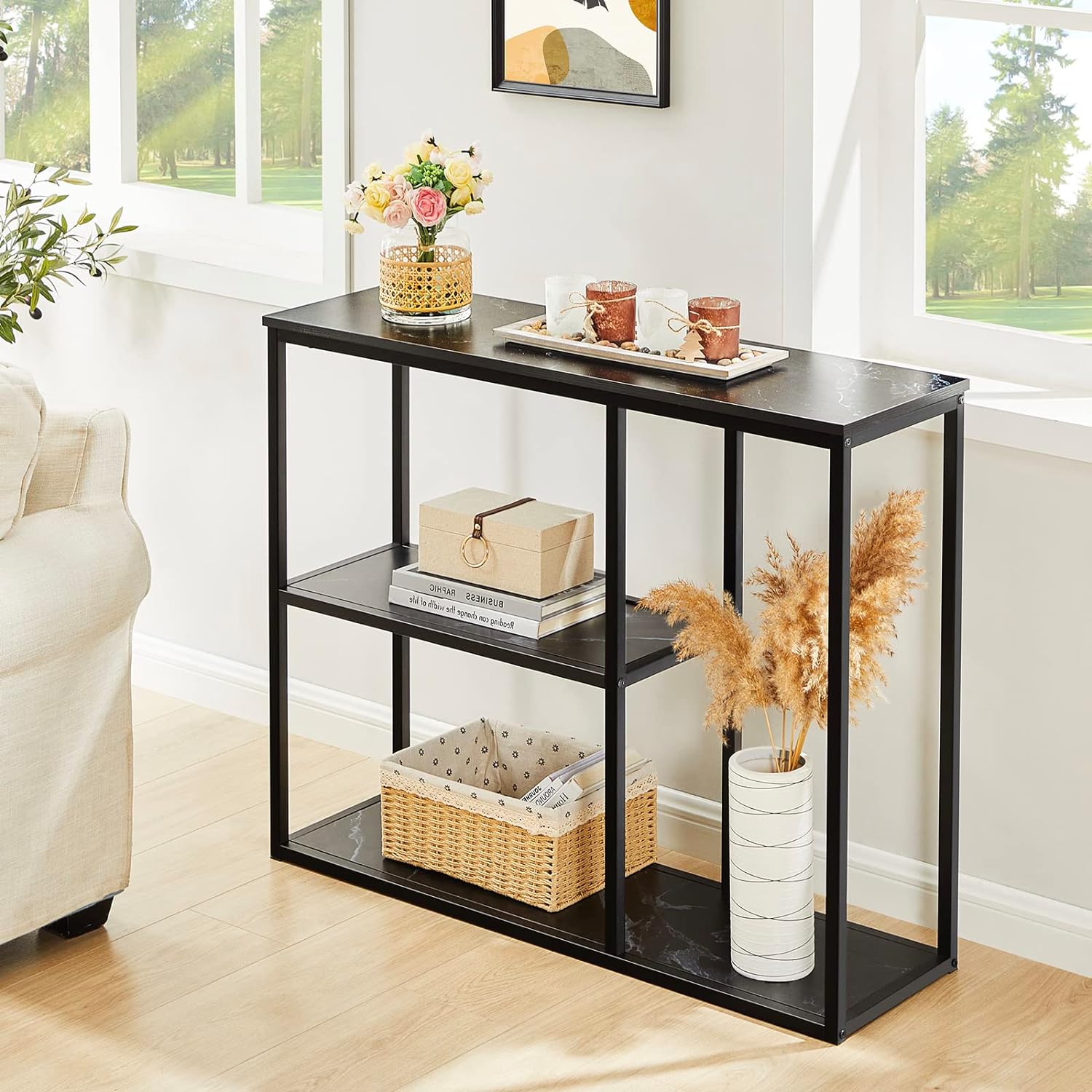 The Stylish Sidekick 3 - Tier Black Marble Console Table - Decor Smart