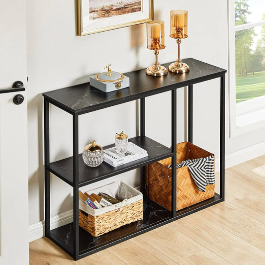 The Stylish Sidekick 3 - Tier Black Marble Console Table - Decor Smart
