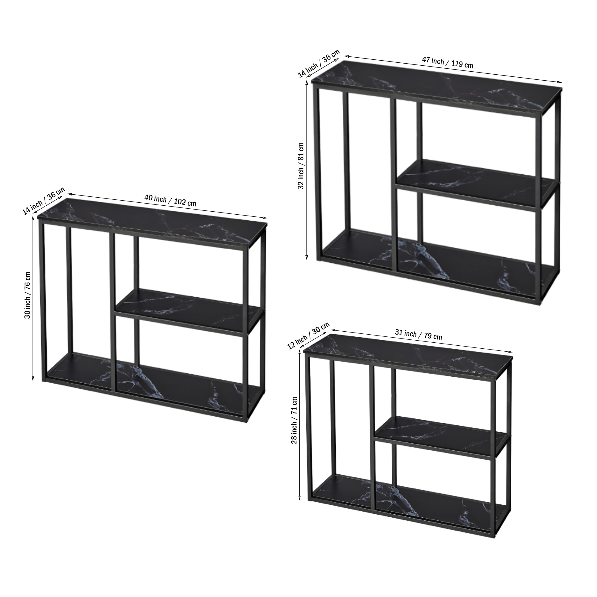 The Stylish Sidekick 3 - Tier Black Marble Console Table - Decor Smart