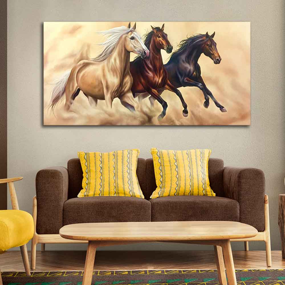 Three Running Horses Wall Painting – Premium Quality Decor - Decor Smart