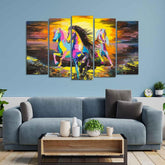 Three Running Horses Abstract Art Five Pieces Canvas Wall Painting - Decor Smart