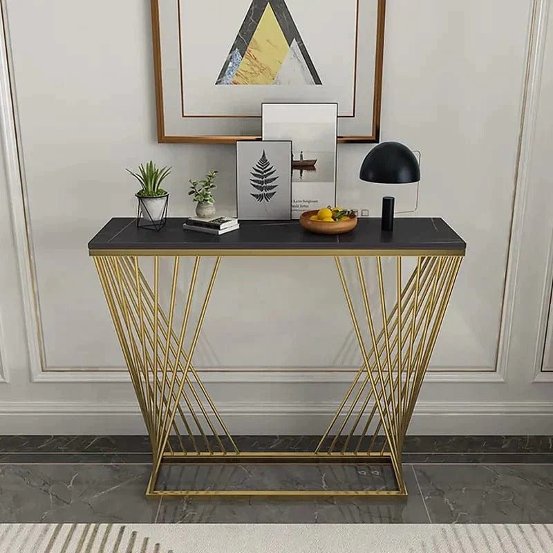 Trapezoid Design Console Table with Golden Metal Finish - Decor Smart
