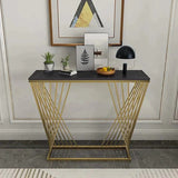 Trapezoid Design Console Table with Golden Metal Finish - Decor Smart