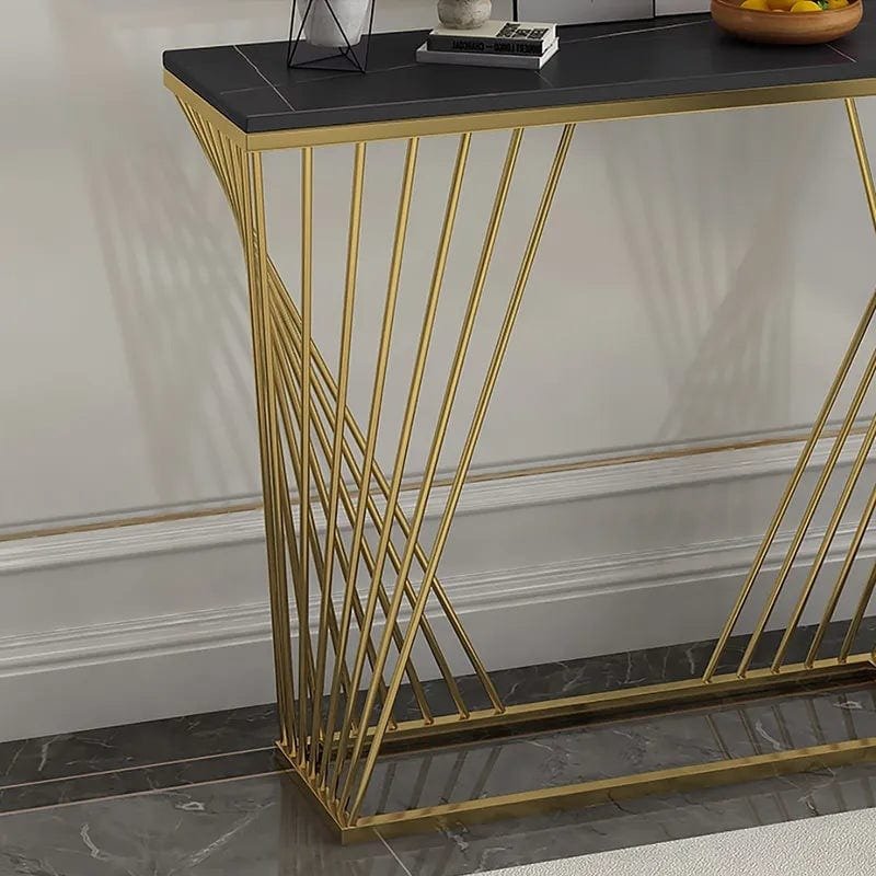 Trapezoid Design Console Table with Golden Metal Finish - Decor Smart