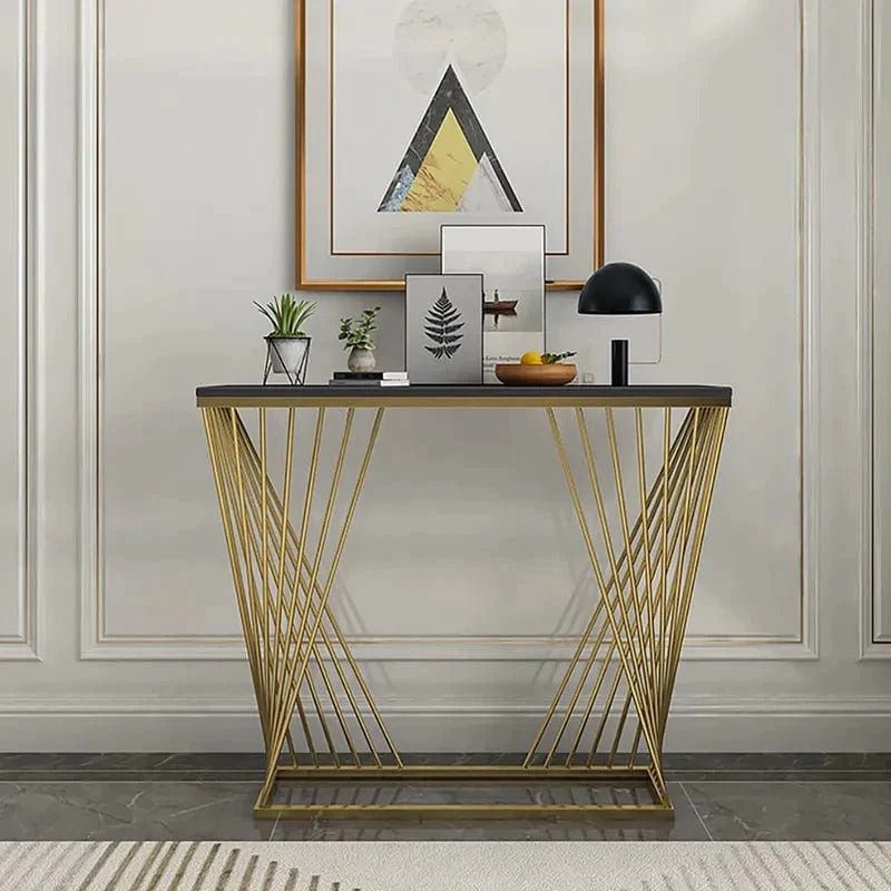 Trapezoid Design Console Table with Golden Metal Finish - Decor Smart