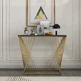 Trapezoid Design Console Table with Golden Metal Finish - Decor Smart