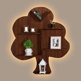 Tree Backlit Designer Wooden Wall Shelf / Book Shelf / Night Light, Walnut Finish - Decor Smart