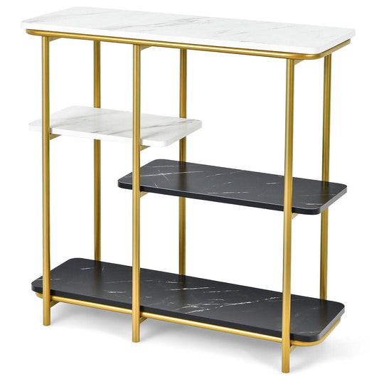 Two Different Colored Surfaces Four - Tier White & Black Marble Gold Console Table - Decor Smart