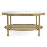 Two Tier Round Coffee Table with White Marble - Decor Smart