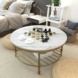 Two Tier Round Coffee Table with White Marble - Decor Smart