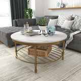 Two Tier Round Coffee Table with White Marble - Decor Smart