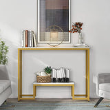 Two - Tier White Marble Gold Console Table - Decor Smart