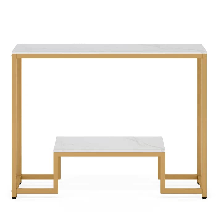 Two - Tier White Marble Gold Console Table - Decor Smart