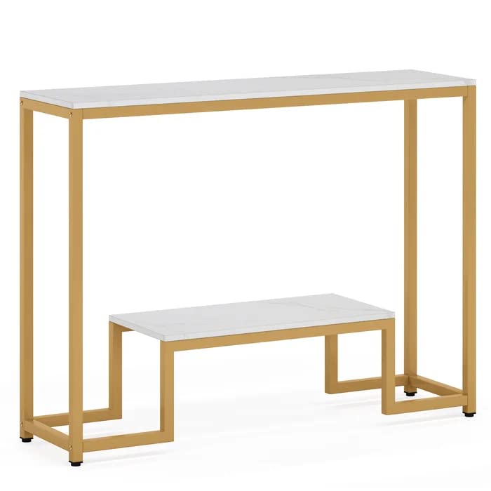 Two - Tier White Marble Gold Console Table - Decor Smart