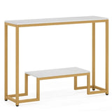 Two - Tier White Marble Gold Console Table - Decor Smart