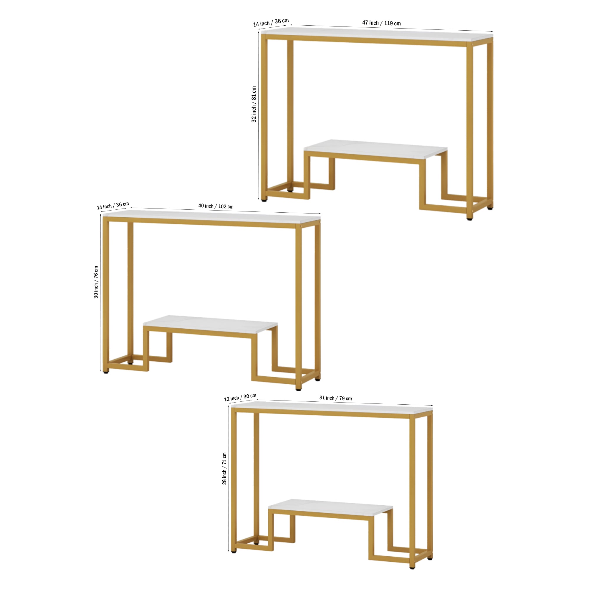 Two - Tier White Marble Gold Console Table - Decor Smart
