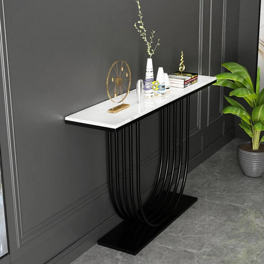 U - Shape Black Marble Golden Console Table - Decor Smart