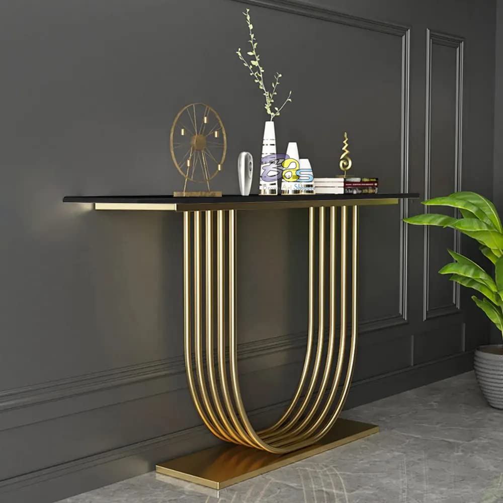 U - Shape Black Marble Golden Console Table - Decor Smart