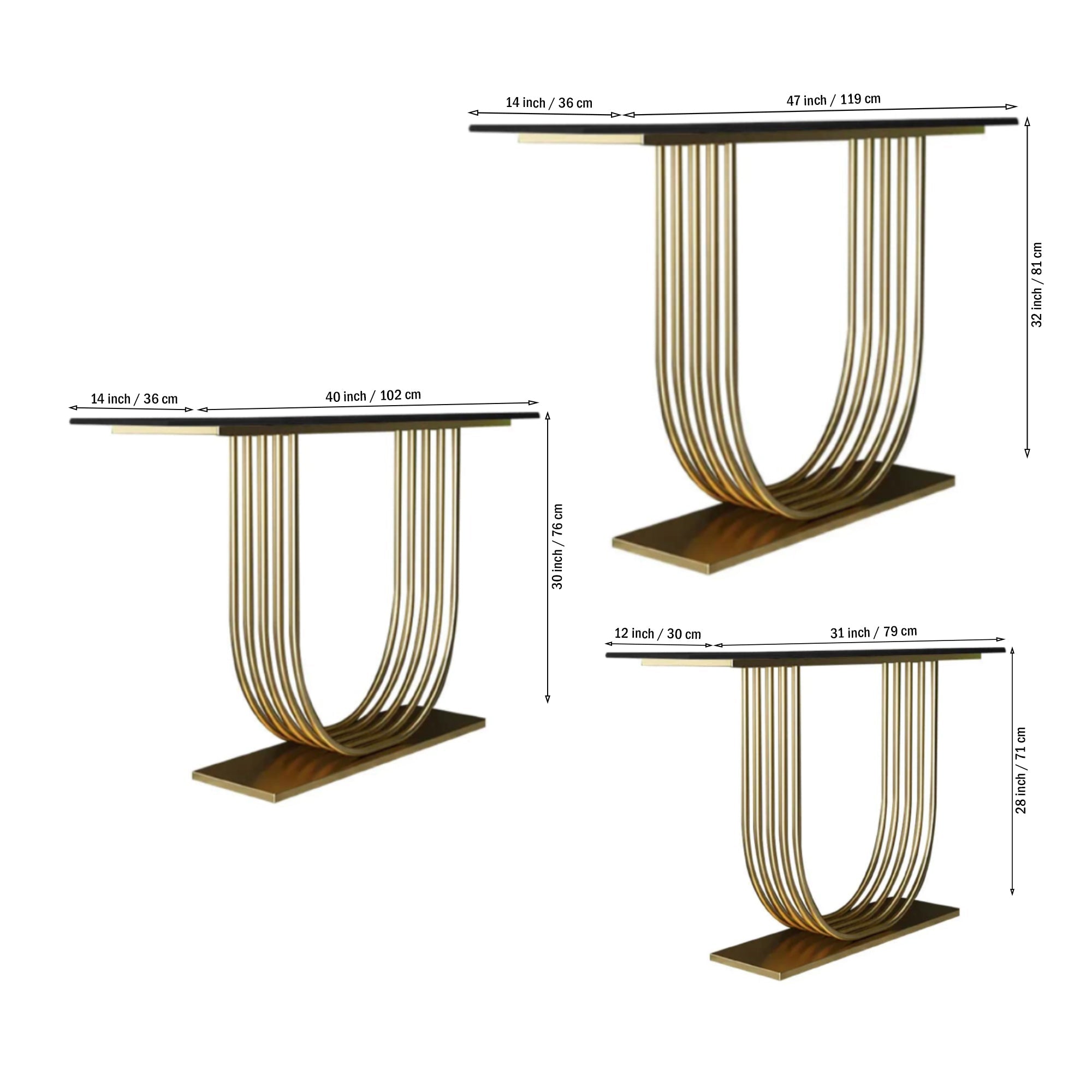 U - Shape Black Marble Golden Console Table - Decor Smart