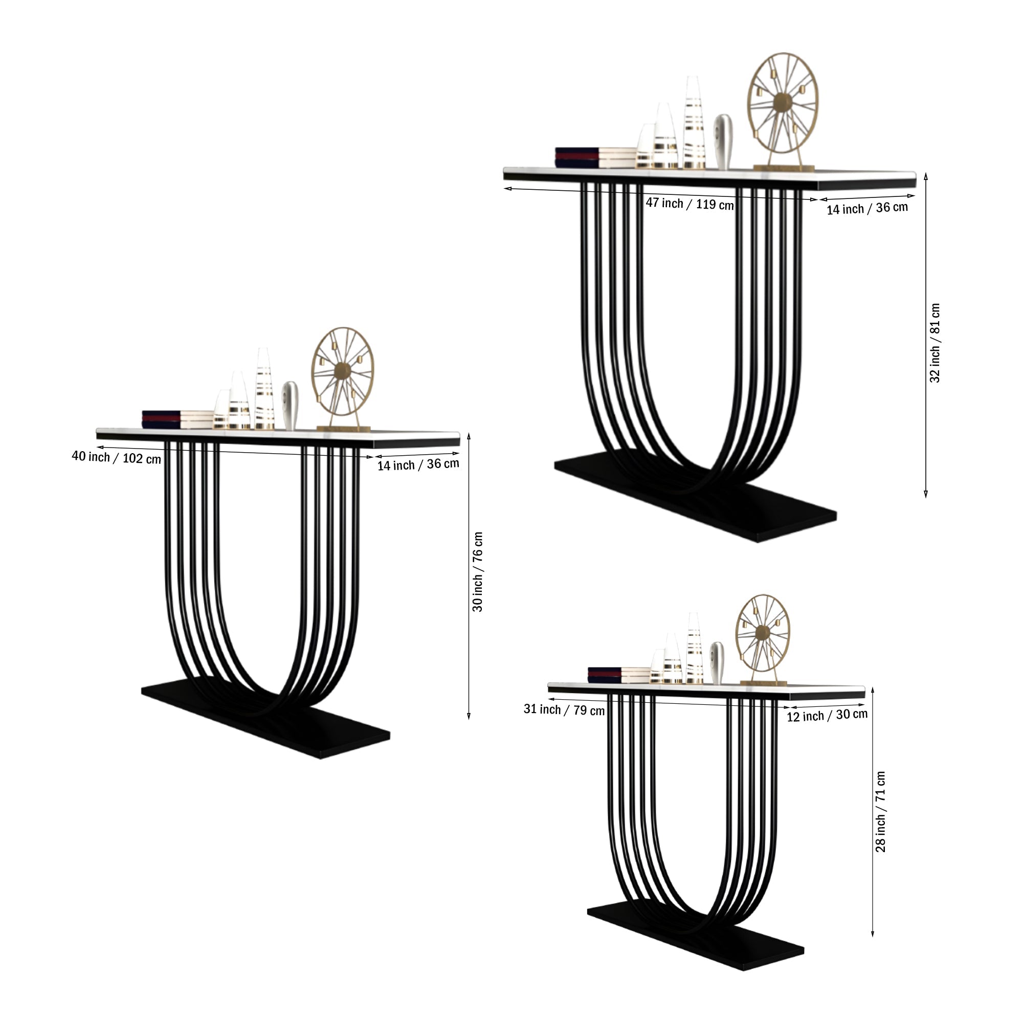 U - Shape Black Marble Golden Console Table - Decor Smart