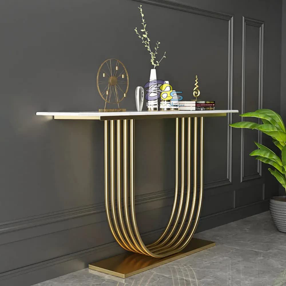U - Shape White Marble Golden Console Table - Decor Smart