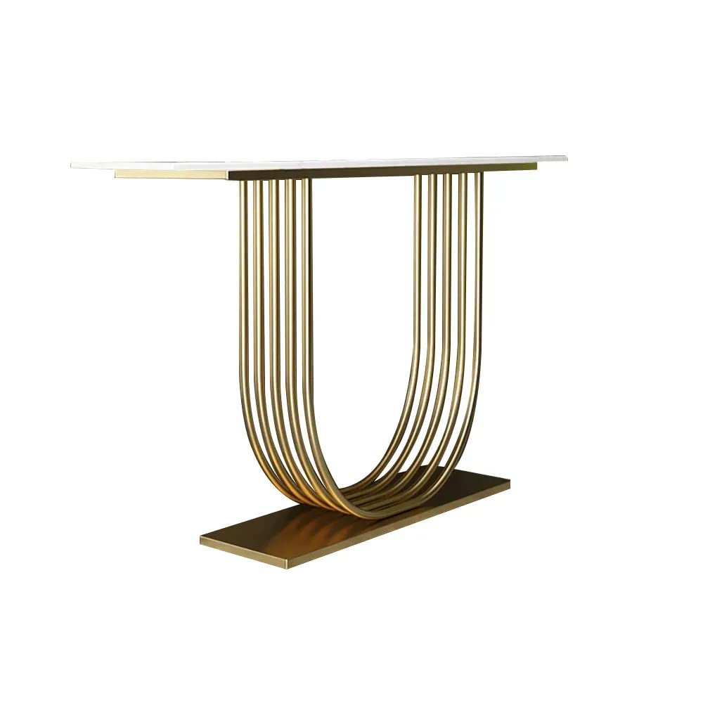 U - Shape White Marble Golden Console Table - Decor Smart