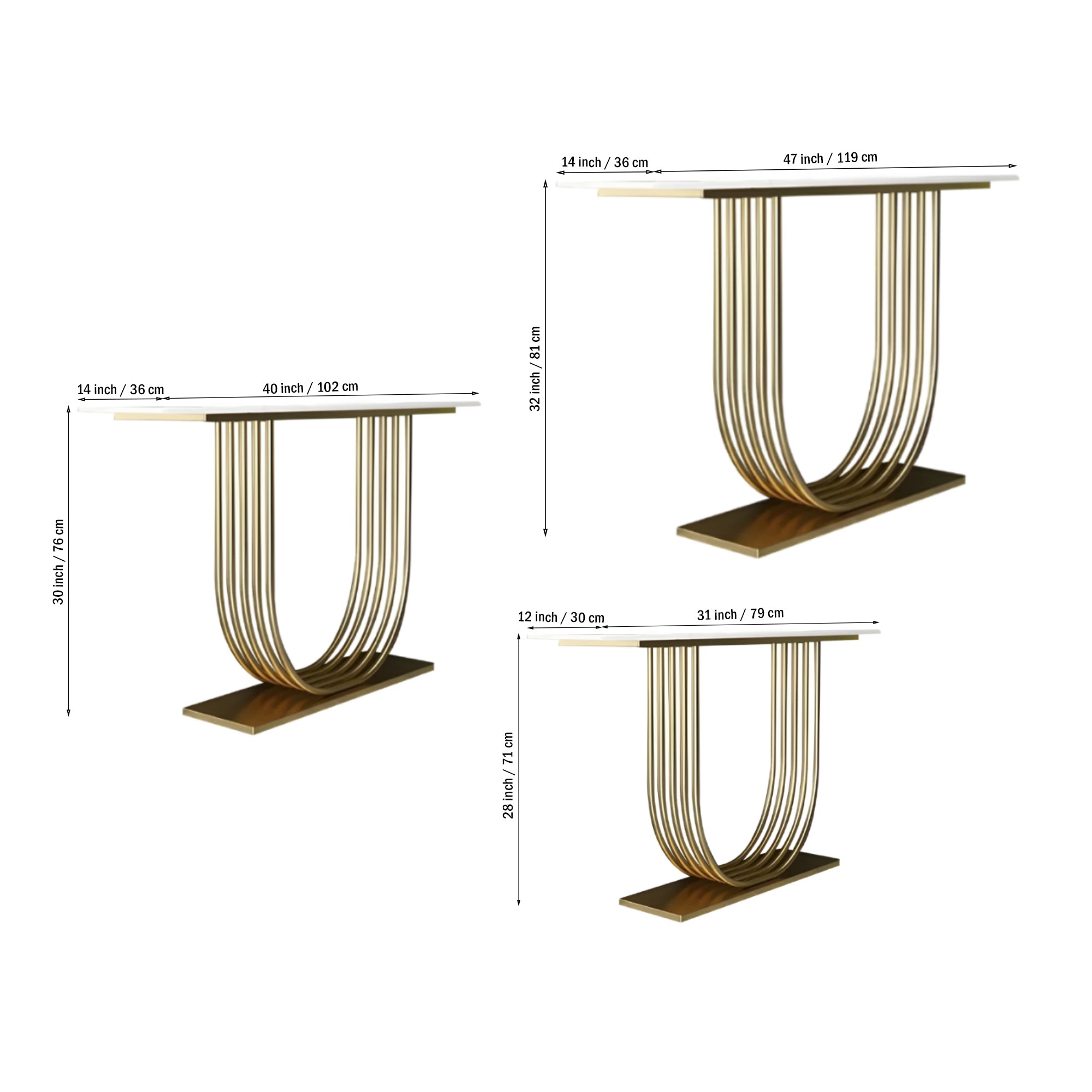 U - Shape White Marble Golden Console Table - Decor Smart