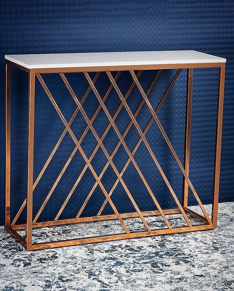 Unique Pattern Console Table with Copper Metal Finish - Decor Smart