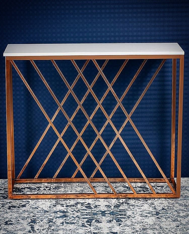 Unique Pattern Console Table with Copper Metal Finish - Decor Smart