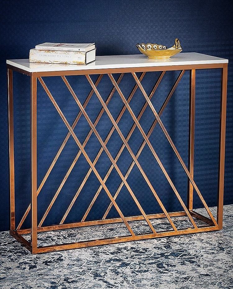 Unique Pattern Console Table with Copper Metal Finish - Decor Smart