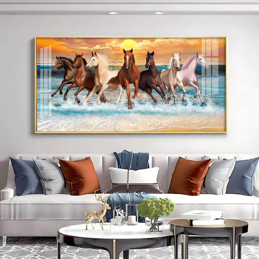 Vastu 7 Running Horses Art Premium Acrylic Floating Wall Painting - Decor Smart