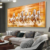 Vastu 7 Running White Horses Premium Acrylic Floating Wall Painting - Decor Smart