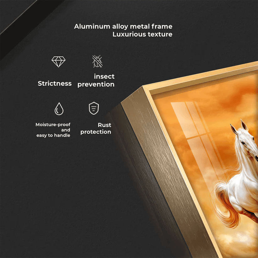 Vastu 7 Running White Horses Premium Acrylic Floating Wall Painting - Decor Smart