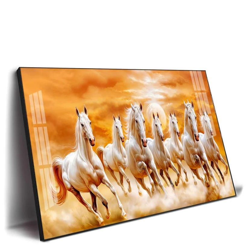 Vastu 7 Running White Horses Premium Acrylic Floating Wall Painting - Decor Smart