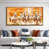Vastu 7 Running White Horses Premium Acrylic Floating Wall Painting - Decor Smart