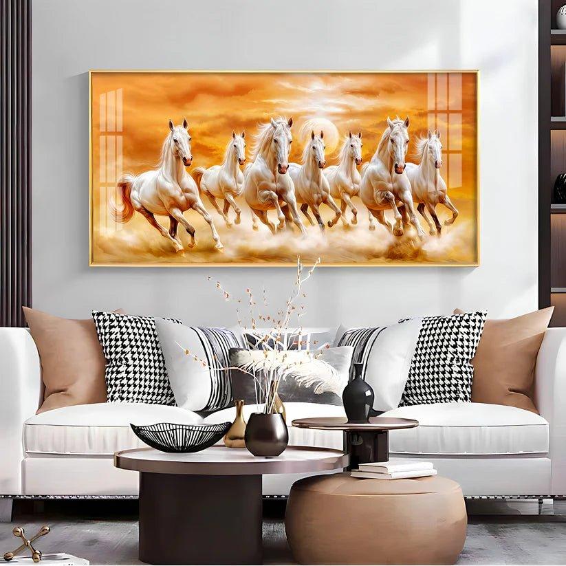 Vastu 7 Running White Horses Premium Acrylic Floating Wall Painting - Decor Smart