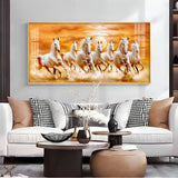 Vastu 7 Running White Horses Premium Acrylic Floating Wall Painting - Decor Smart