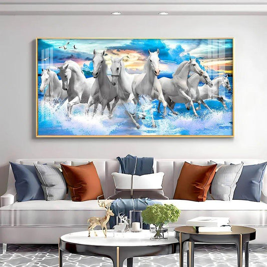 Vastu Running Horses with Sunrise Premium Acrylic Floating Wall Painting - Decor Smart