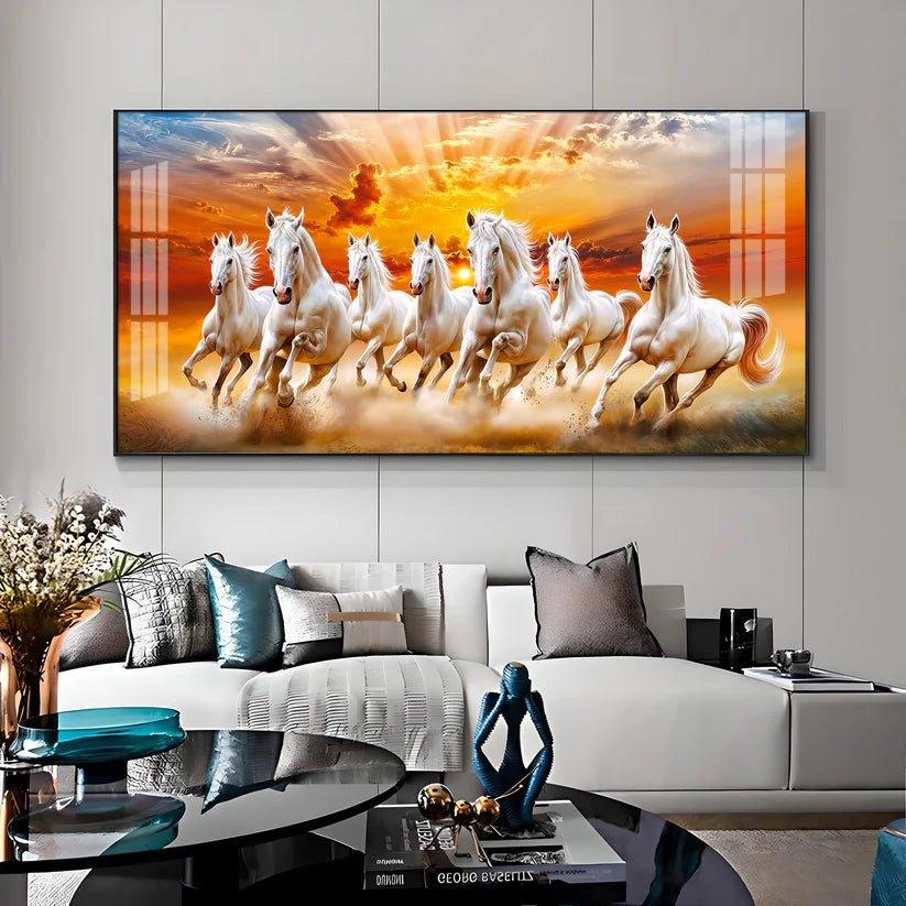 Vastu Seven Running Horses In Morning Premium Acrylic Floating Wall Painting - Decor Smart